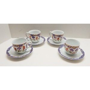 Kutahya Porselen Teacup And Saucer Handmade Set of 4